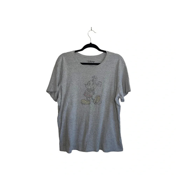 Disney Light Gray Embellished Rhinestone Mickey Mouse Graphic Tee 2X Women’s - Picture 1 of 10